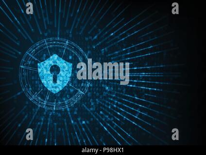 Cyber Security Konzept: Vorhängeschloss mit Schlüsselloch Symbol auf digitale Daten Hintergrund. Zeigt cyber Datensicherheit oder Privatsphäre Idee. Blau abstra Stock Vektor