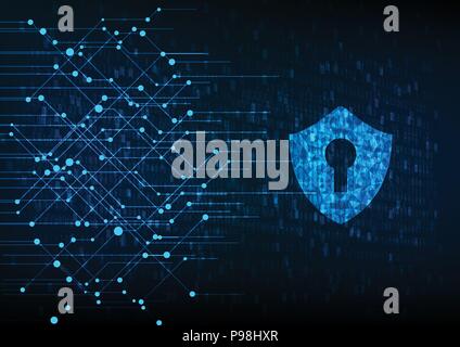 Cyber Security Konzept: Vorhängeschloss mit Schlüsselloch Symbol auf digitale Daten Hintergrund. Zeigt cyber Datensicherheit oder Privatsphäre Idee. Blau abstra Stock Vektor