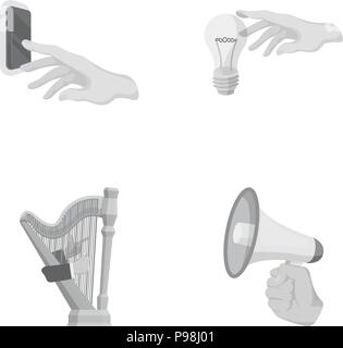 Verstärkung, Glühbirne, Taste, Sammlung, elektrische, Rahmen, Geste, Hand, Harfe, Icon, Illustration, Kunstlicht, Instrument, isoliert, Schlüssel, lampe, Licht, Beleuchtung, Logo, Lautsprecher, Manipulation, Megaphon, monochrom, Bewegung, Musical, Orchester, Kunststoff, spielen, spielen, Gerupft, Satz, Zeichen, Sound, Lautsprecher, String-, Switch-, Symbol-, Vector-, Sprach-, Vektor, Vektoren, Stock Vektor