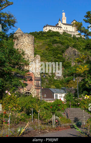 Marksburg Schloss auf einem Hügel über dem Rhein, Deutsch Stockfoto