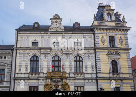 Rathaus auf dem Masaryk-platz in Uherske Hradiste Stadt in Südböhmen, Mähren in der Tschechischen Republik Stockfoto