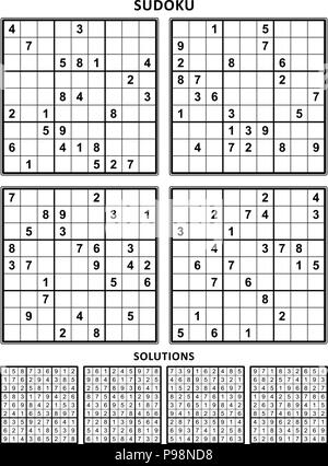 Vier Sudoku Rätsel der komfortablen (leicht, aber nicht sehr einfach