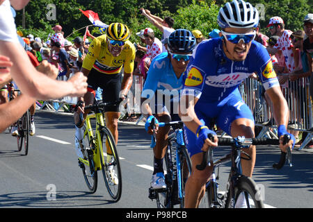 Tour de France 2018. Stufe 6. Brest, Mur-de-Bretagne. In den letzten Kilometer der 181 km Strecke, die eine durchschnittliche Steigung von 6,9 %. Stockfoto