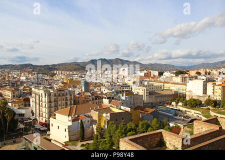 Luftbild von Alcazaba von Málaga, Spanien Stockfoto