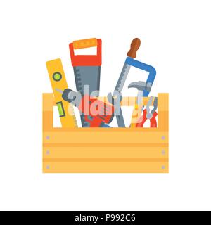 Reparatur und Konstruktion tools Vektor Konzept. Abbildung: Toolbox für Bau, Schraubendreher und Gabelschlüssel Stock Vektor