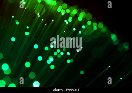 Fiber Optics in Grün, in der Nähe mit Bokeh Stockfoto