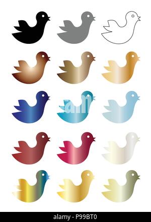 Bunte Vögel cartoon Vektor einrichten - schwarze Silhouette, Skizze Vektor, bunte Vögel Stock Vektor