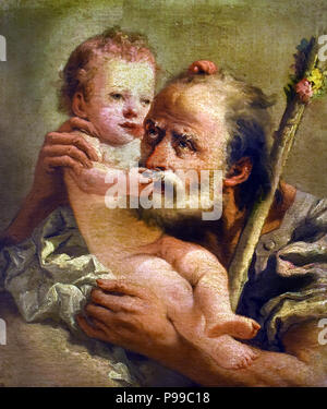 San Giuseppe con il Bambino - Hl. Josef mit dem Kind von Giovanni Domenico Tiepolo (1727-1804) Italien Italienisch Stockfoto