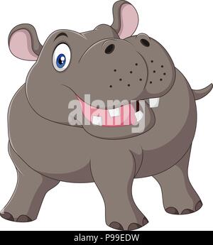 Cartoon funny Hippo isoliert auf weißem Hintergrund Stock Vektor