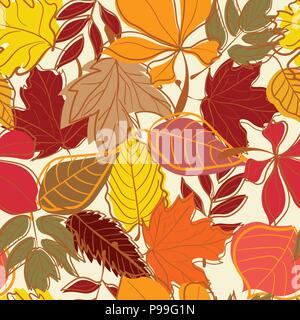 Hand gezeichneten Blätter im Herbst nahtlose Hintergrund Stock Vektor