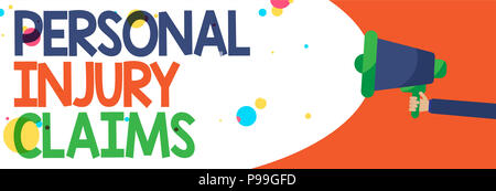 Wort schreiben Text Personenschäden. Business Konzept für verletzt werden oder verletzt im Arbeitsumfeld Mann mit Megaphon Lautsprecher screami Stockfoto