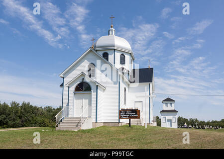 100 Jahre alte Ukrainische Katholische Pfarrei, 1918 Kirche in neuen Kiew, Alberta, in der Nähe von zwei Hügeln, Alberta und Vegreville, Alberta im Land von Kanada Stockfoto