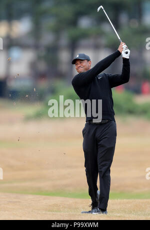 Tiger Woods während der Vorschau Tag zwei der Open Championship 2018 in Carnoustie Golf Links, Angus. Stockfoto