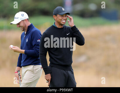 Tiger Woods während der Vorschau Tag zwei der Open Championship 2018 in Carnoustie Golf Links, Angus. Stockfoto