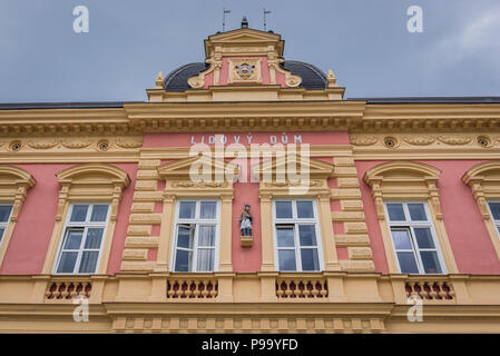 Rathaus auf dem Masaryk-platz in Wisowitz, Südböhmen, Mähren in der Tschechischen Republik Stockfoto