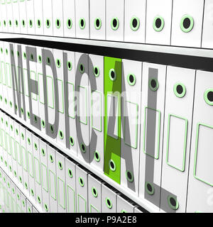 Big Data Medizinische Datenbank 3D Rendering zeigt Healthcare Bigdata In einem komplexen Storage Rechenzentrum Stockfoto