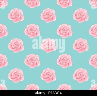 Rosa Rose Nahtlose auf Blau Mint Hintergrund. Vector Illustration. Stock Vektor
