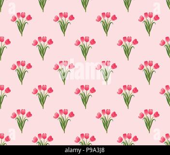 Pink Tulip Nahtlose auf Rosa Hintergrund. Vector Illustration. Stock Vektor