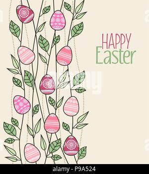 Vektor Ostern Dekoration mit Ästen und Blättern, Ostereier Stock Vektor