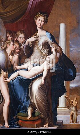 Madonna mit Kind und Engeln (Madonna mit dem langen Hals). Museum: Uffizien, Florenz. Stockfoto