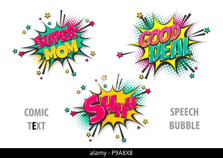 Set Comic Text Sprechblase Super Mom Stock Vektor