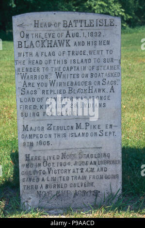Black Hawk Krieg, die kapitulation Website Marker, Mississippi River, Wisconsin. Foto Stockfoto