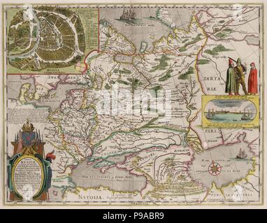 Karte von Russland und Moskau (Aus: Theatrum Orbis Terrarum...) nach fjodor Godunow. Museum: private Sammlung. Stockfoto