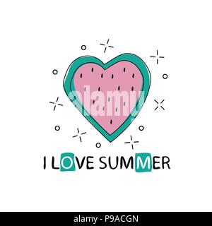 Vektor drucken mit Wassermelone und Beschriftung. Ich liebe den Sommer. druckbare Banner Stock Vektor