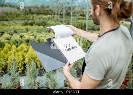 Gärtner arbeiten im Gewächshaus Stockfoto