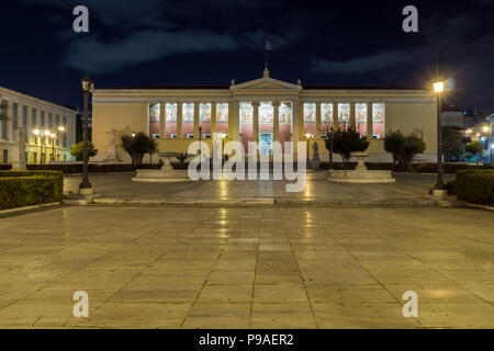 Nacht Panoramablick von der Universität von Athen, Attika, Griechenland Stockfoto
