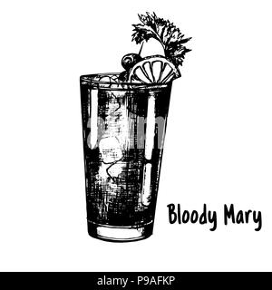 Handskizze stil Bloody Mary Cocktail auf weißem Hintergrund dargestellt. Vector Illustration. Stock Vektor