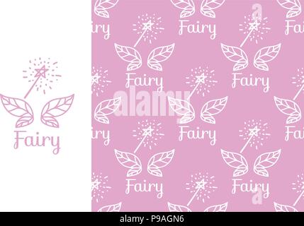 Vektor Fairy Flügeln und Zauberstab. Nahtlose, sich wiederholendes Muster auf rosa Hintergrund isoliert. Modernes Design für Mädchen Stock Vektor