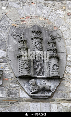 Historische Wappen auf der Thosel Gebäude in Kilkenny Stockfoto