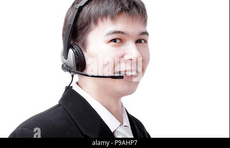 Closeup Portrait von einem Betreiber eines Call Centers. Stockfoto