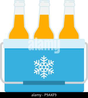 Gefrierschrank - Tasche in blauer Farbe. Kühltasche mit Bierflaschen. Tragbare kühler Symbol. Isolierte Vector Illustration auf weißem Hintergrund. Stock Vektor