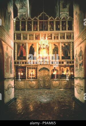 Interieur mit der ikonostase in der Verkündigung Kathedrale im Moskauer Kreml. Museum: Verkündigung Kathedrale im Kreml, Moskau. Stockfoto