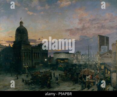 Washington Street, Indianapolis in der Abenddämmerung. Museum: Indianapolis Museum of Art Stockfoto