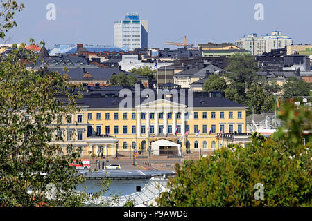 Helsinki, Finnland. Juli 16, 2018. Den Präsidentenpalast in Helsinki von Tähtitorninmäki während des amerikanischen und russischen Präsidenten "historischen Gipfel in Helsinki 2018 gesehen. Credit: Taina Sohlman/Alamy leben Nachrichten Stockfoto