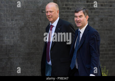 London, Großbritannien. 17. Juli 2018. Chris Grayling, Staatssekretär für Verkehr, und David Gauke MP, Herr Bundeskanzler und Minister für Justiz, Ankunft in Downing Street 10 für die letzte Sitzung vor der Sommerpause. Credit: Mark Kerrison/Alamy leben Nachrichten Stockfoto