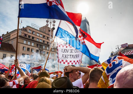 Zagreb, Kroatien, Sonntag, Juli 16, 2018, Feier der Kroatischen Fußball-Nationalmannschaft auf dem platz Ban Jelacic Credit: Nino Marcutti/Alamy leben Nachrichten Stockfoto