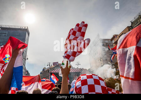 Zagreb, Kroatien, Sonntag, Juli 16, 2018, Feier der Kroatischen Fußball-Nationalmannschaft auf dem platz Ban Jelacic Credit: Nino Marcutti/Alamy leben Nachrichten Stockfoto