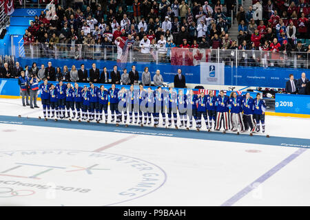 Team USA gewinnt die Goldmedaille der Frauen Eishockey Spiel Kanada bei den Olympischen Winterspielen PyeongChang 2018 vs. Stockfoto