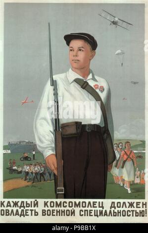 Jede komsomol Mitglied sollte eine militärische Beruf zu meistern!. Museum: Russian State Library, Moskau. Stockfoto