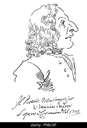 Karikatur der Komponist Antonio Vivaldi. Museum: Vatikanische Bibliothek. Stockfoto