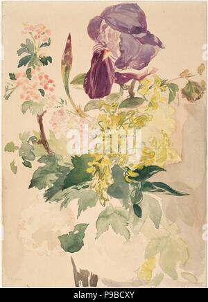 Blume Stück mit Iris, Goldregen und Geranie. Museum: Albertina, Wien. Stockfoto