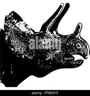 Schwarze und weiße Vektorgrafik Leiter des Triceratops Seite auf. Stock Vektor