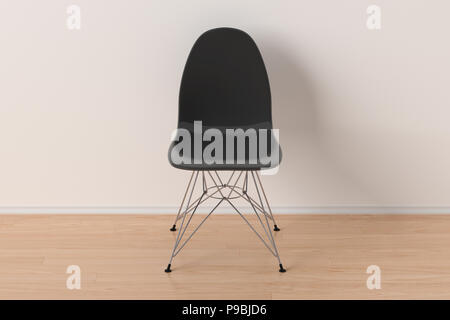Modernes Design aus schwarzem Kunststoff Stuhl in leeren Innenraum. 3D-Rendering Stockfoto