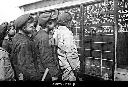 Arbeitnehmer in Magnitogorsk. Museum: State Museum der politischen Geschichte Russlands, St. Petersburg. Stockfoto