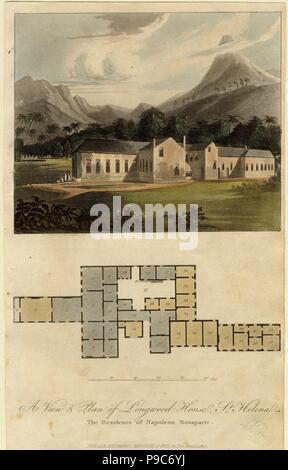 Ansicht und Plan von Longwood House, St. Helena: die Residenz von Napoleon Bonaparte. Museum: private Sammlung. Stockfoto