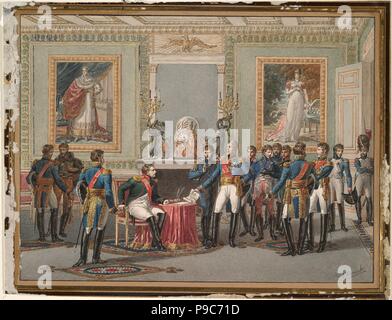 Der Abdankung von Napoleon in Fontainebleau am 11. April 1814. Museum: private Sammlung. Stockfoto